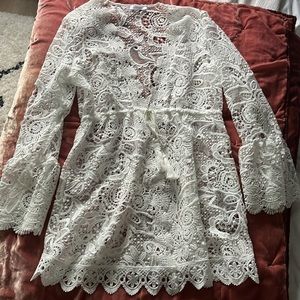 Magnolia Boutique tie front white lace cover up